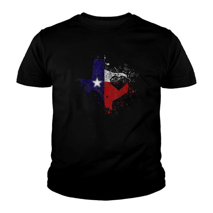 Tx State Tee Gift Distressed Retro Home Heart Texas Map Flag Youth T-shirt