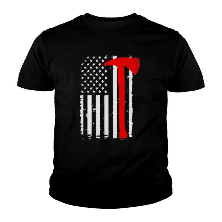 Usa Flag Axe Vintage Firefighter Thin Red Line Fireman Gift Youth T-shirt