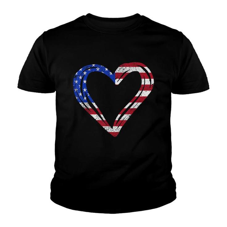 Usa Flag Heart American Patriotic Armed Forces Memorial Day  Youth T-shirt