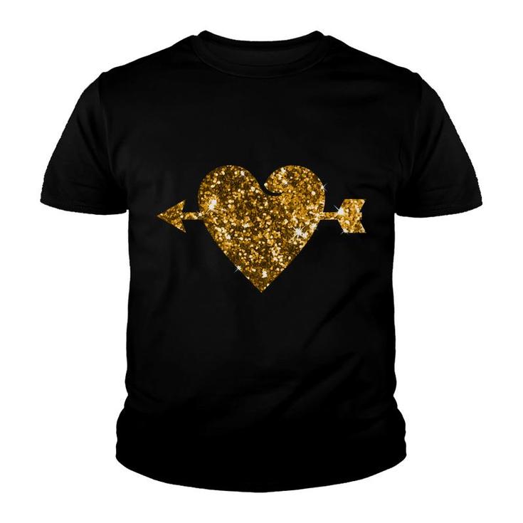 Valentines Day Gold Valentine Heart With Arrow Youth T-shirt