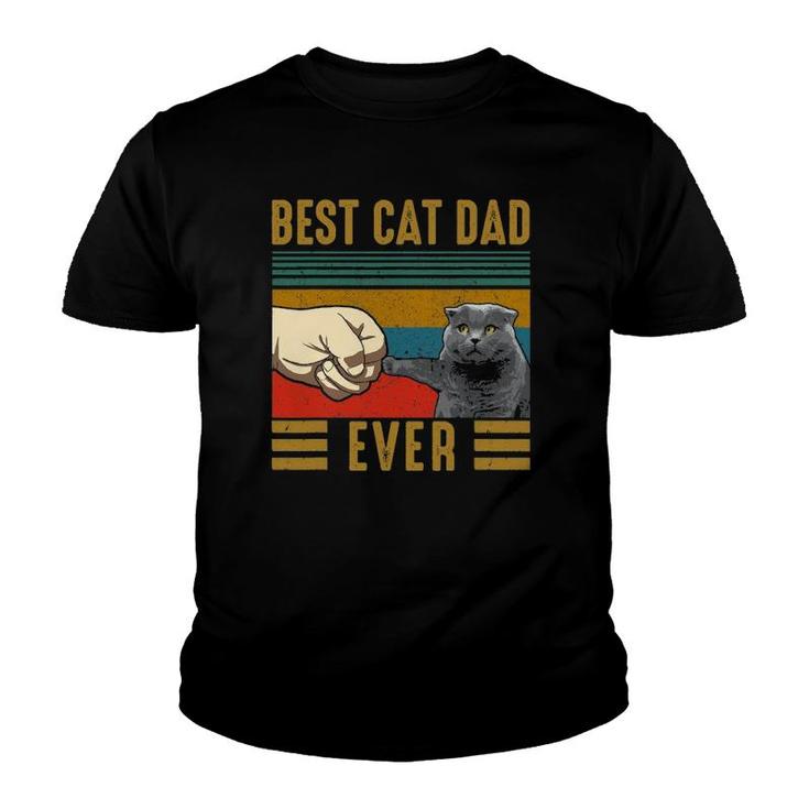 Vintage Best Cat Dad Ever Fathers Day Scottish Fold Cat Youth T-shirt