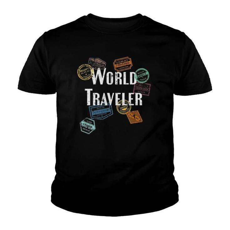 Vintage Distressed World Traveler Passport Stamp Gif Youth T-shirt