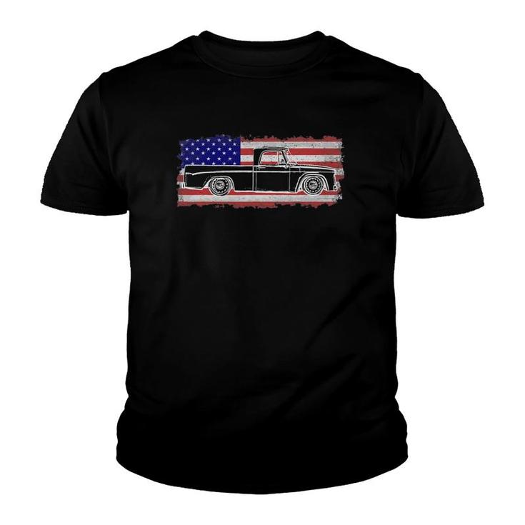 Vintage Sweptline Truck Usa Flag Slammed Bagged Youth T-shirt