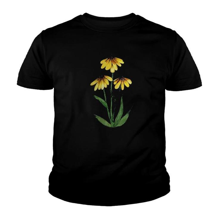 Womens Black Eyed Susan Flower Garden Art Floral Gardener Designs V-Neck Youth T-shirt