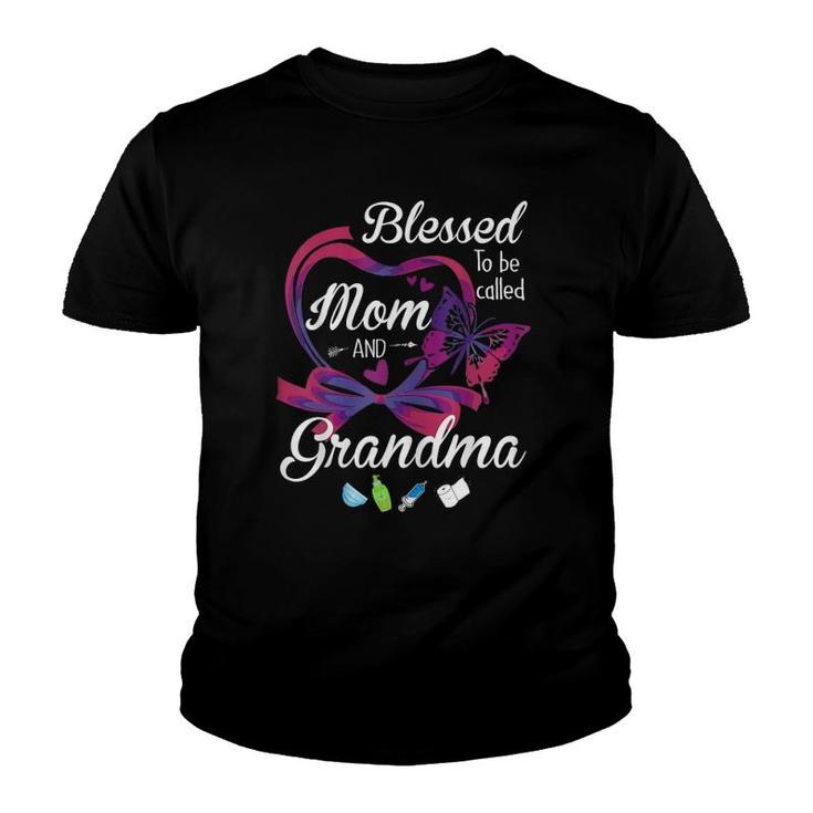 Womens Blessed Grandma Mom Grand Kid Plus Size Butterflies Graphic Youth T-shirt