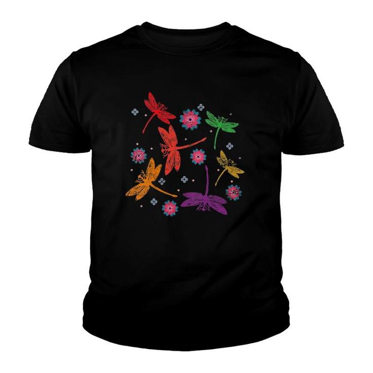 Womens Colorful Dragonfly V-Neck Youth T-shirt