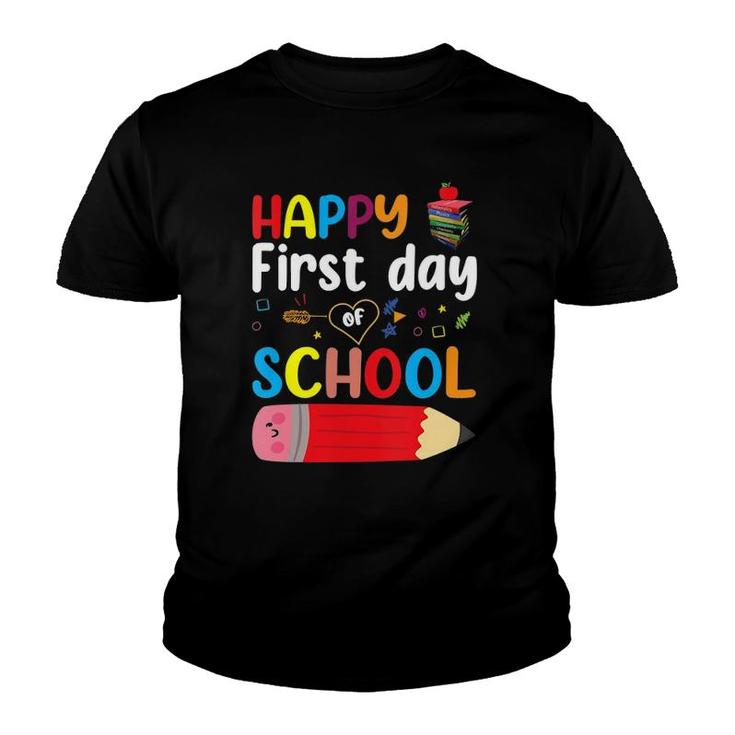 Womens Happy First Day Of School Teacher Student V-Neck Youth T-shirt