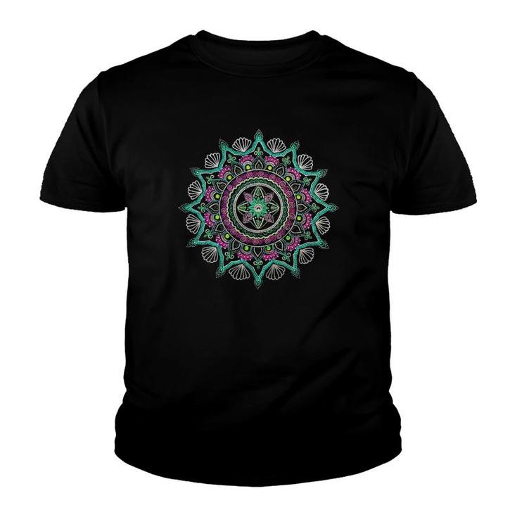 Womens Mandala Ornament Lotus Flower Youth T-shirt