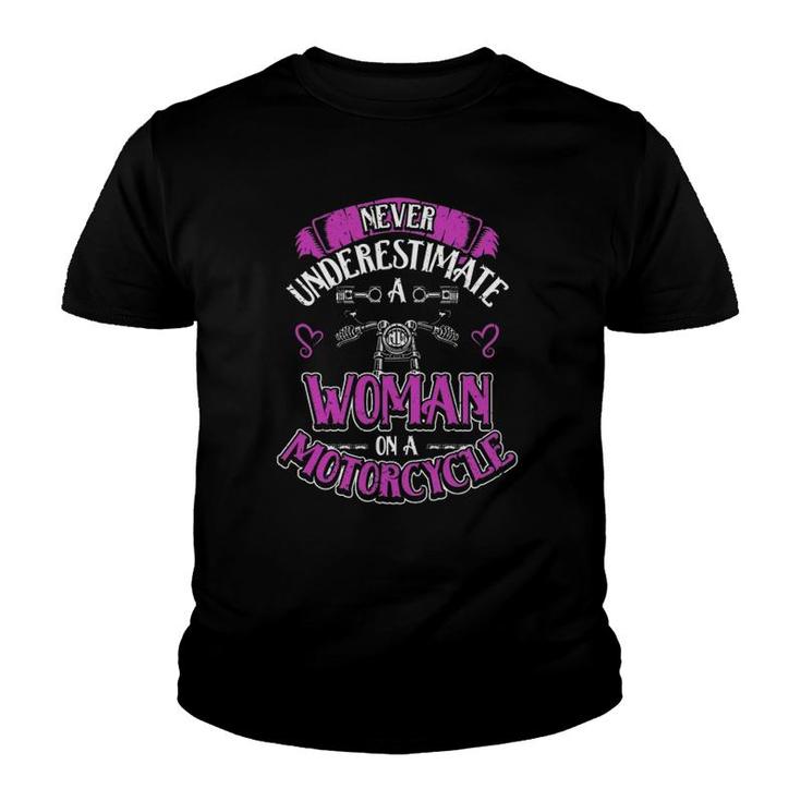 Womens On A Motorcycle Biker Lifestyle Motorcyclist Youth T-shirt