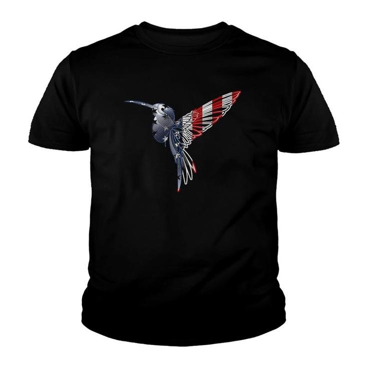 Womens Usa American Flag Dot Art Cute Bird Hummingbird 4Th Of July V Neck Youth T-shirt