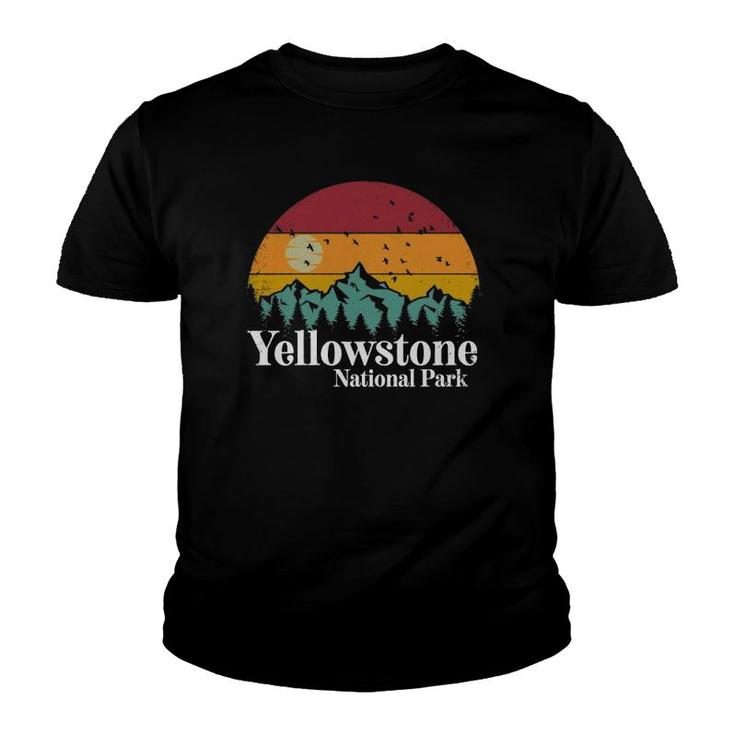 Yellowstone National Park Mountains Retro Hiking Camping  Youth T-shirt