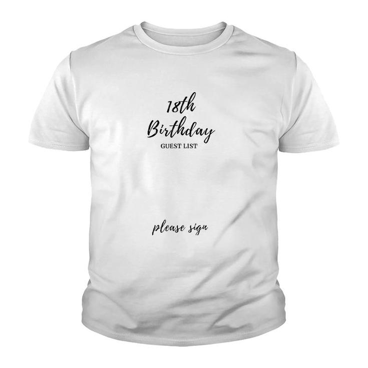 18Th Birthday Guest List 18 Years Old Anniversary Gift Youth T-shirt