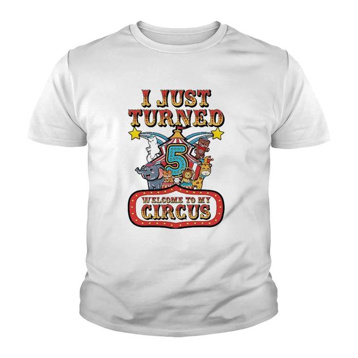 5Th Birthday Carnival Theme Welcome To My Circus Birthday Youth T-shirt