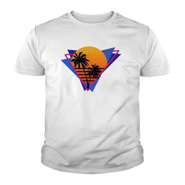 80S Style Synthwave Retrowave Aesthetic Palm Tree Sunset Youth T-shirt