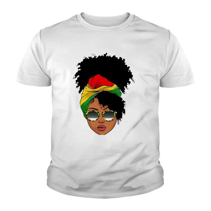 Afro Woman Headscarf Nubian Melanin Popping Black History Youth T-shirt