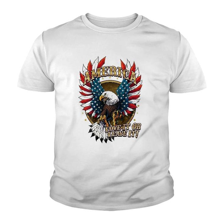 America Love It Or Leave It Patriotic Eagle Mens Back Print Youth T-shirt