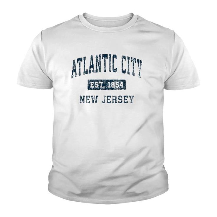 Atlantic City New Jersey Nj Vintage Sports Design Navy Print  Youth T-shirt