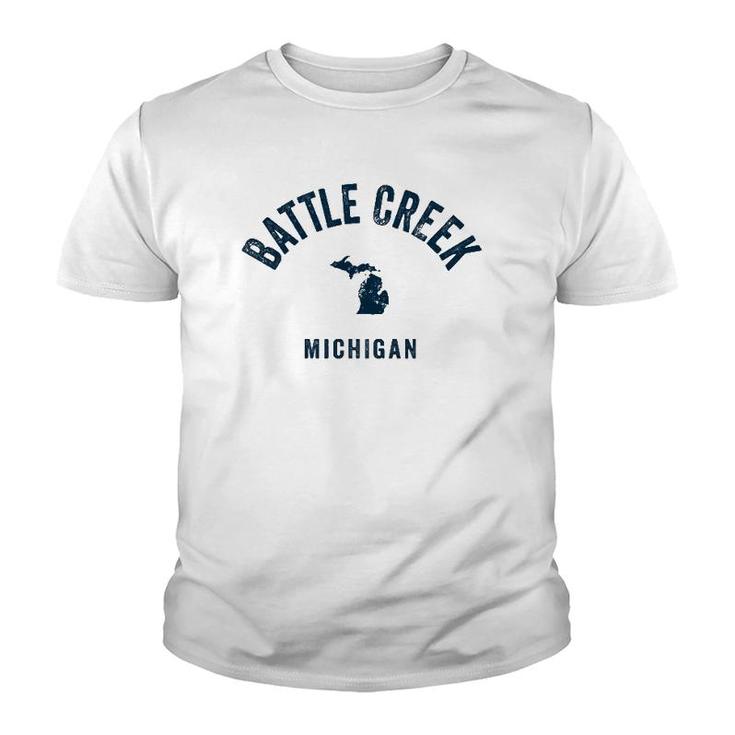 Battle Creek Michigan Mi Vintage 70S Sports Navy Print Youth T-shirt