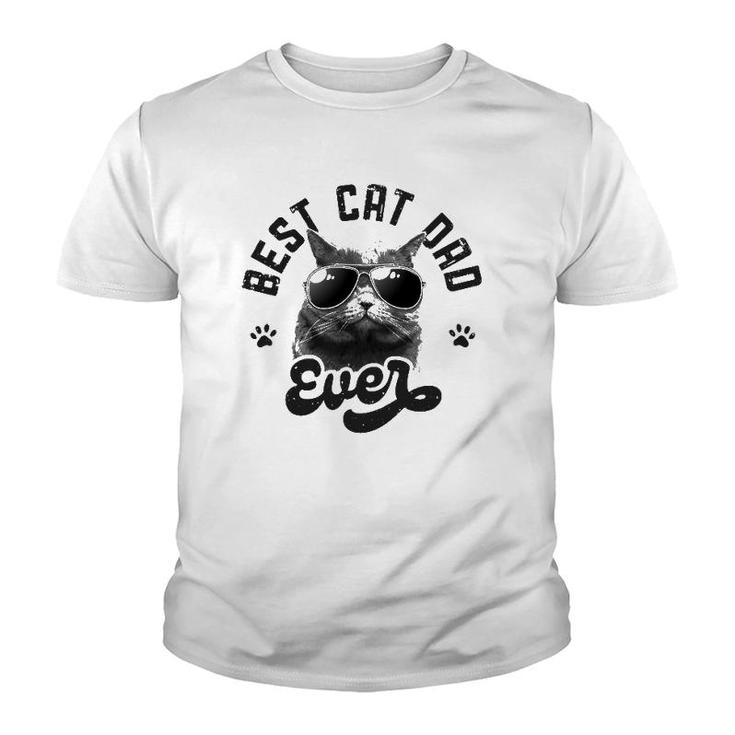 Best Cat Dad Ever Funny Daddy Fathers Day Retro Vintage Men Youth T-shirt