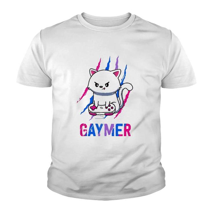 Bisexual Gaymer Geek Pride Lgbt Video Game Lovers Gift Cat  Youth T-shirt