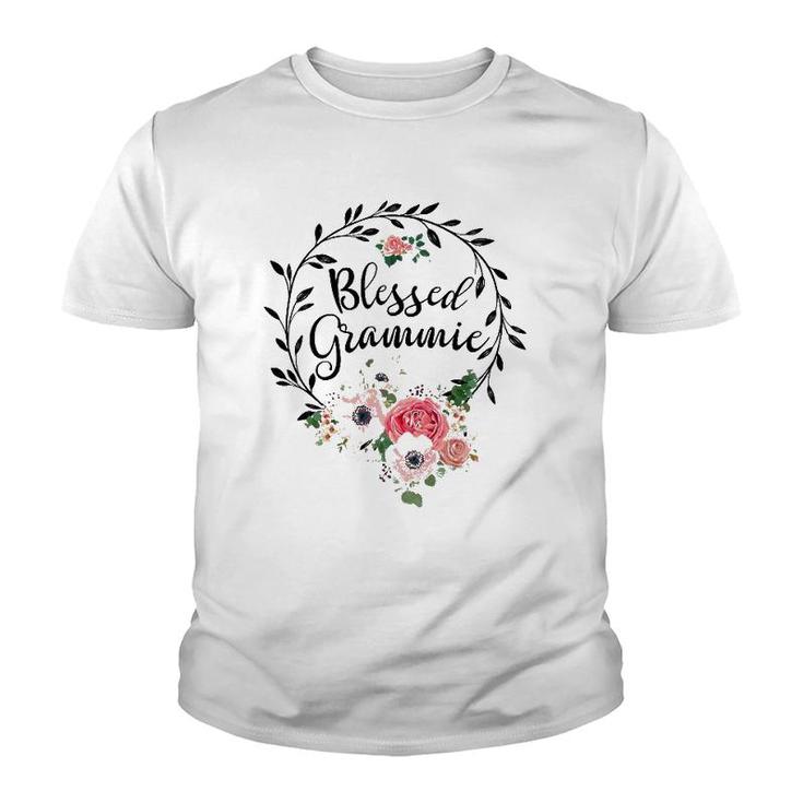Blessed Grammie  For Women Flower Decor Grandma Youth T-shirt