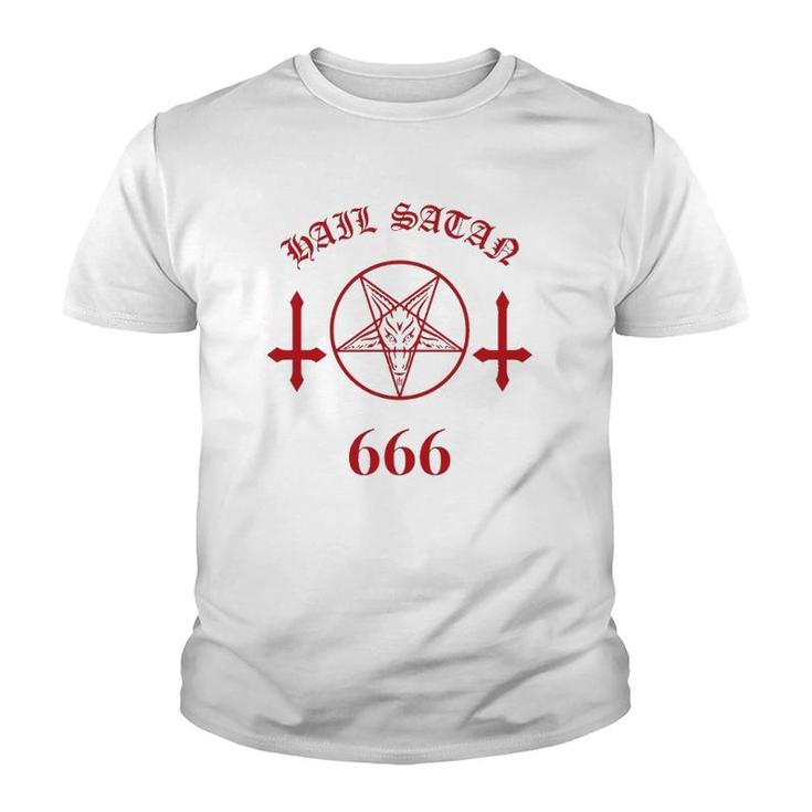 Blood Red Satanic Pentagram Hail Satan 666 Upside Down Cross  Youth T-shirt