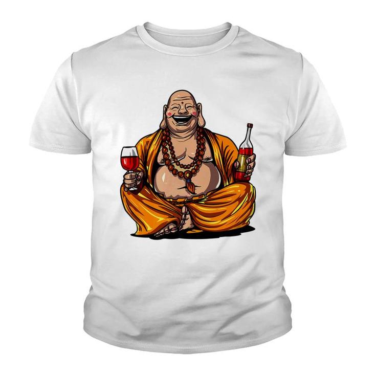 Buddha Wine Drinking Yoga Meditation Spiritual Youth T-shirt