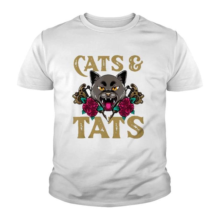 Cats And Tats  Funny Ink Tattoo Gun Cat Lover Gift  Youth T-shirt