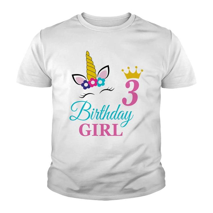 Congratuations 3Rd Birthday Beautiful Unicorn Girl Youth T-shirt