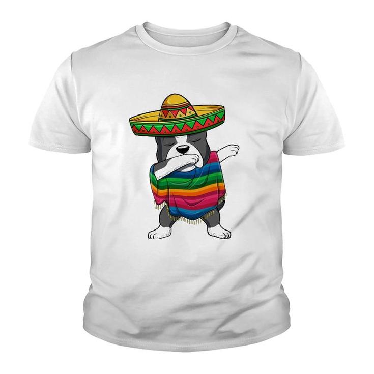 Dabbing Boston Terrier Mexican Poncho Sombrero Cinco De Mayo Youth T-shirt