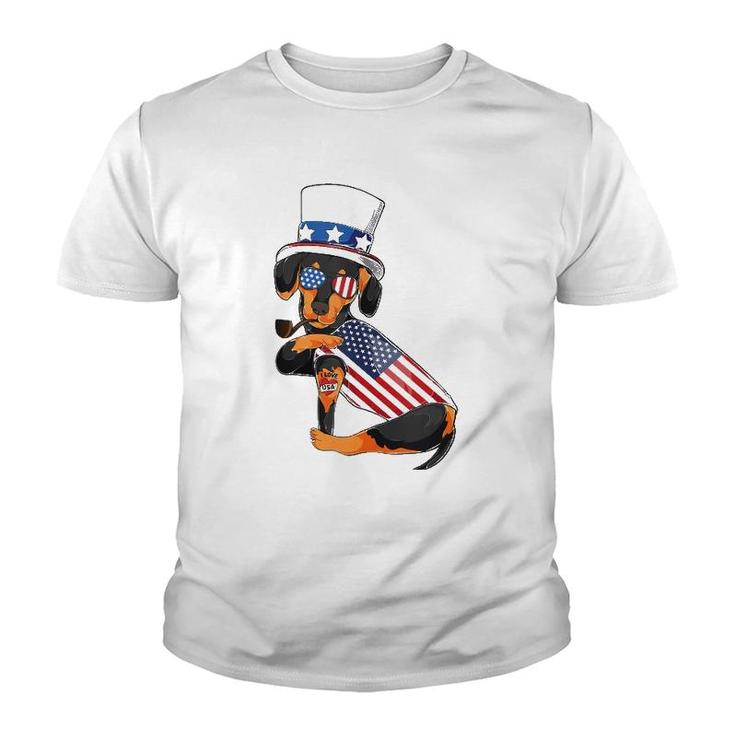 Dachshund Dog Merica 4Th Of July Usa American Flag Men Women  Youth T-shirt