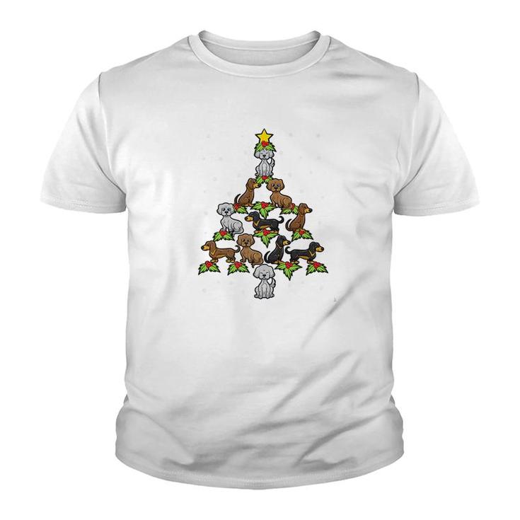 Dog Christmas Tree Holly Mistletoe Star Birth Jesus Savior Youth T-shirt