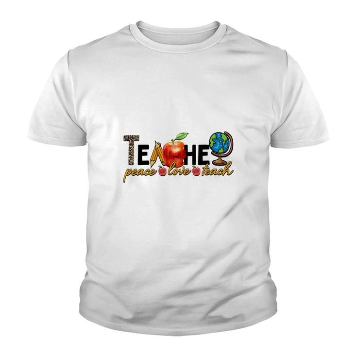 Earth Teacher Peacee Love Teach Great Apple Youth T-shirt