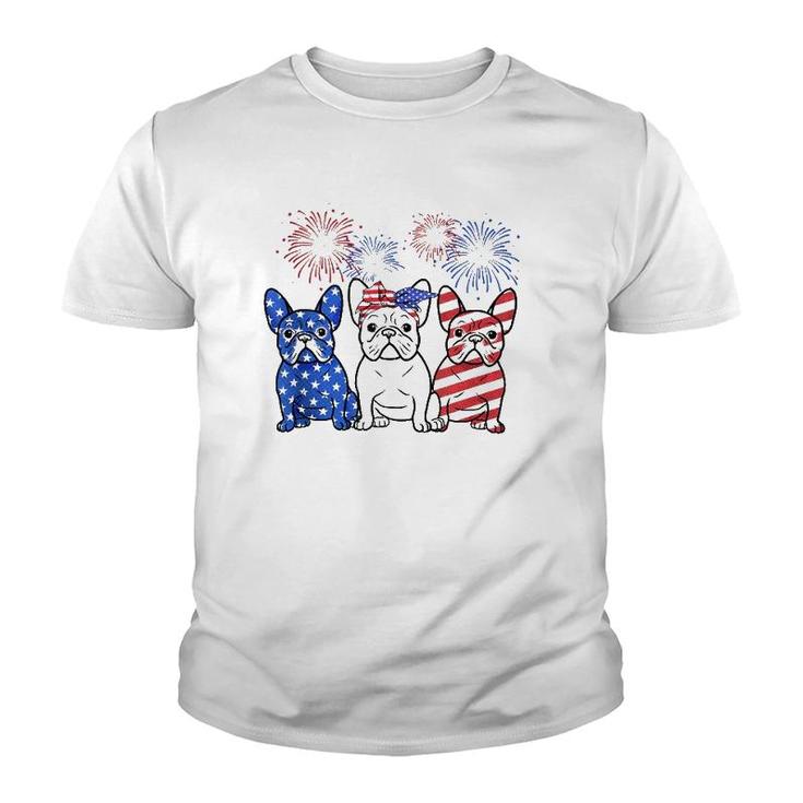 French Bulldog American Flag 4Th Of July Independence Days  Youth T-shirt