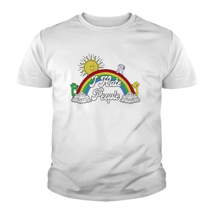 Funny Bear & Rainbow I Hate People Youth T-shirt