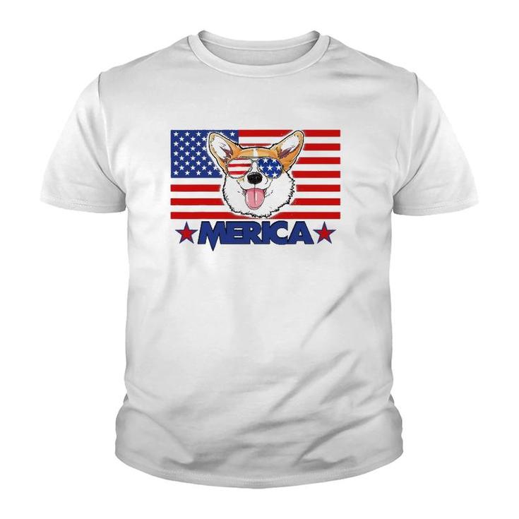 Funny Corgi Dog Merica 4Th Of July Independence Day Youth T-shirt
