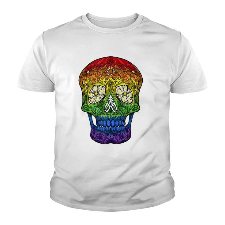 Funny Sugar Skull Gift For Men Women Cool Lgbt Pride Flag  Youth T-shirt