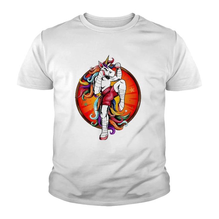 Funny Unicorn Muay Thai Karate Kickboxing Samurai  Youth T-shirt
