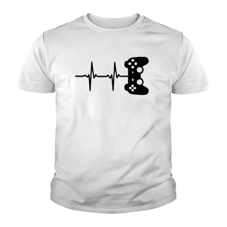 Gaminggamer Heartbeat Video Game Lover Youth T-shirt
