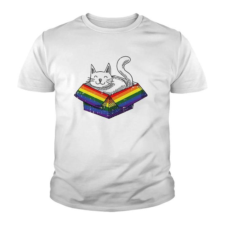 Gay Cat Pride Rainbow Cute Kitten Kitty Proud Lgbt Q Ally Youth T-shirt