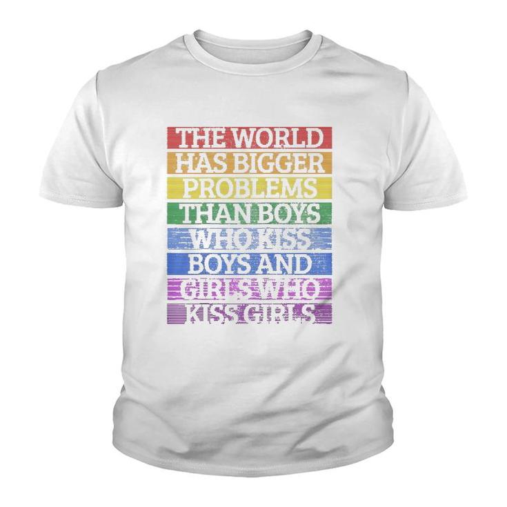 Gay Pride Month Lgbt The World Has Bigger Problems Rainbow Raglan Baseball Youth T-shirt