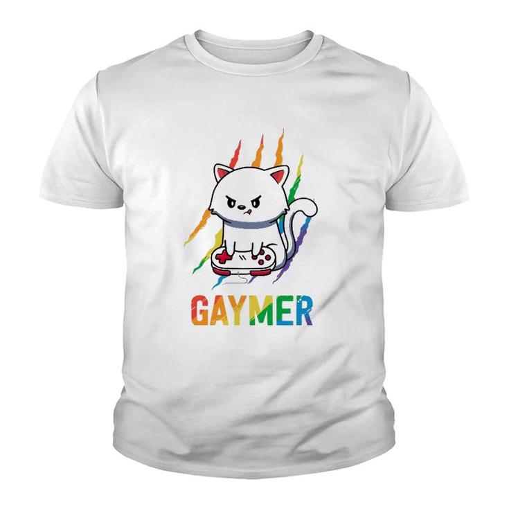 Gaymer Lgbt Cat Pride  Rainbow Video Game Lovers Gift  Youth T-shirt