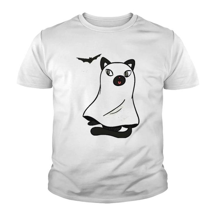 Ghost Cat Kitty Kitten Halloween Youth T-shirt