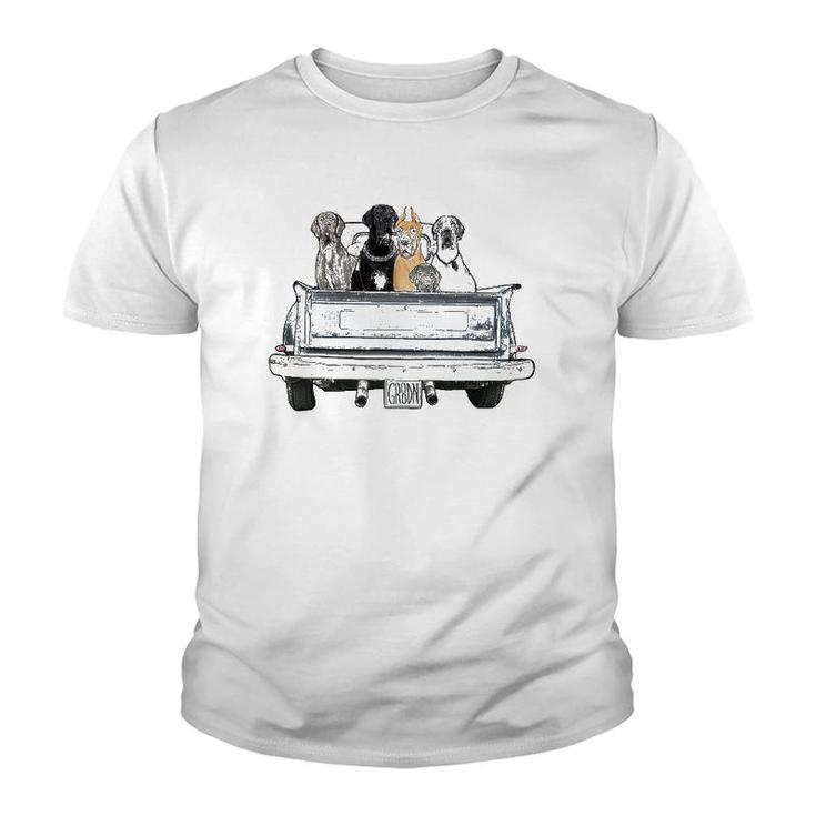 Great Danes In A Pickup Truck Top For Men - Large Dog Dad Youth T-shirt