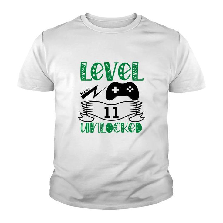 Green Letter Level 11 Unlocked Gamer 11Th Birthday Youth T-shirt
