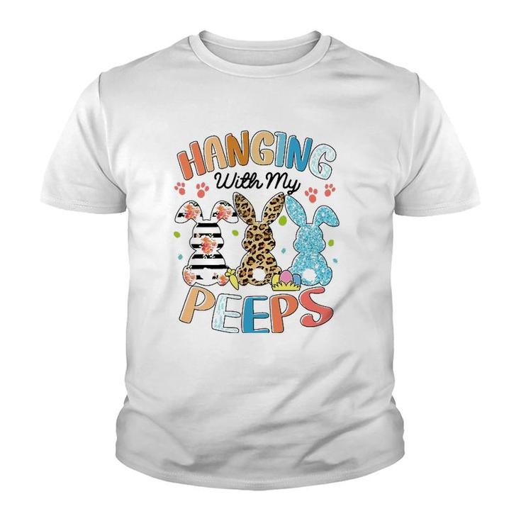 Hanging With My Peeps Rabbit Lover Easter Day Leopard Youth T-shirt