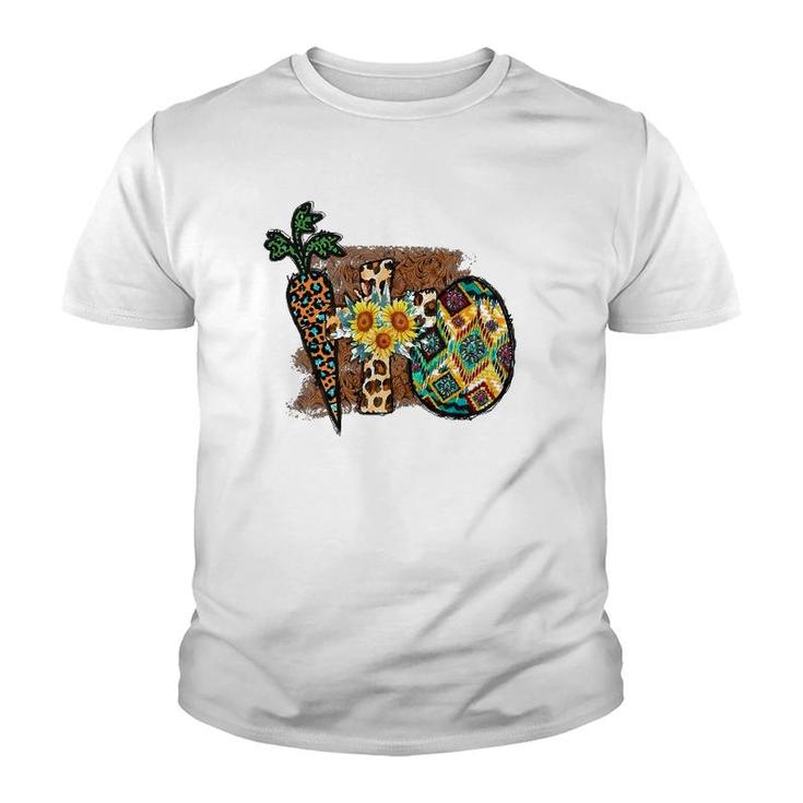 Happy Easter Graphic  Womens Leopard Carrot Egg Cross Youth T-shirt