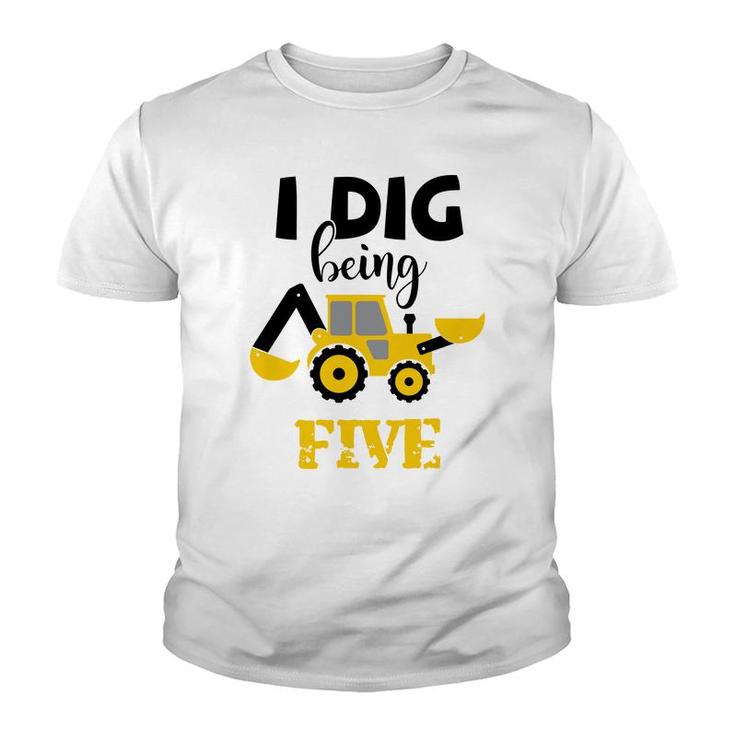 I Dig Being Five 5Th Birthday Yellow And Black Youth T-shirt