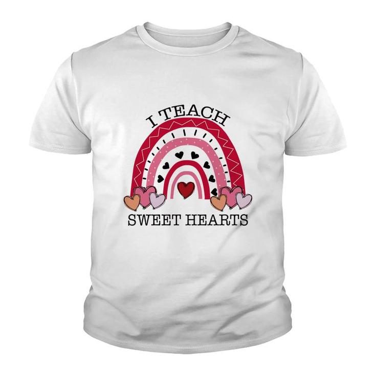 I Teach Sweet Hearts Teacher Rainbow Red Youth T-shirt