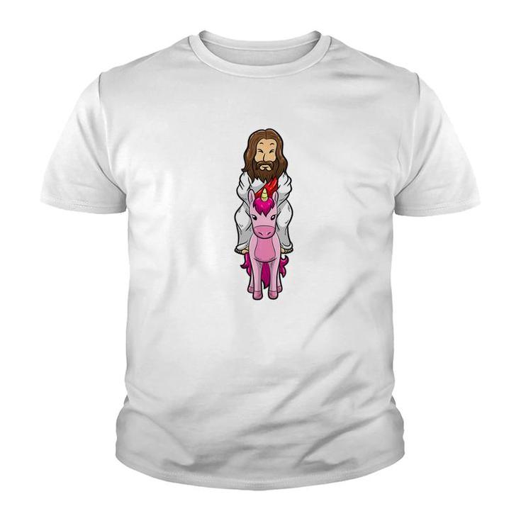 Jesus Riding A Pink Unicorn Funny Christmas Easter Youth T-shirt
